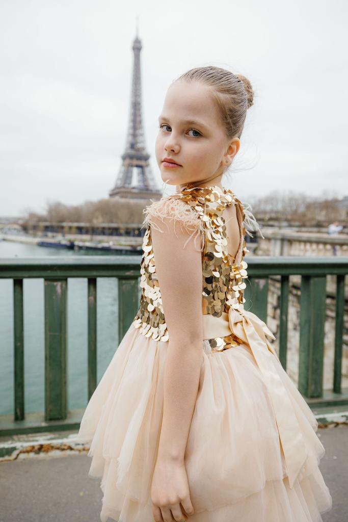 Elina luxury Beige Girls Party Dress