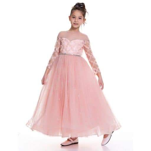 Luxury Luna Peach Long Sleeves Gown for Girls