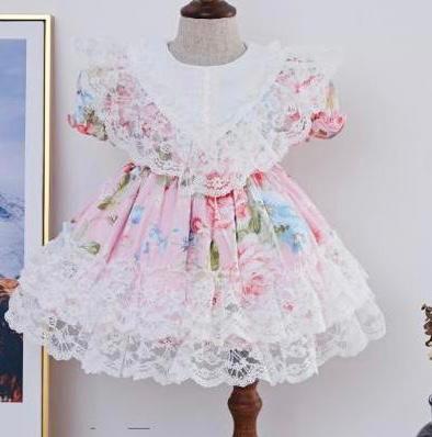 Vintage Princess Lace Print Cotton Dress