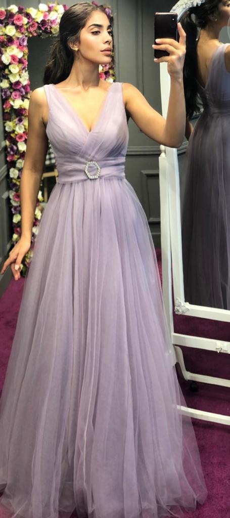 Purple Sleeveless Long Tulle Party Gown