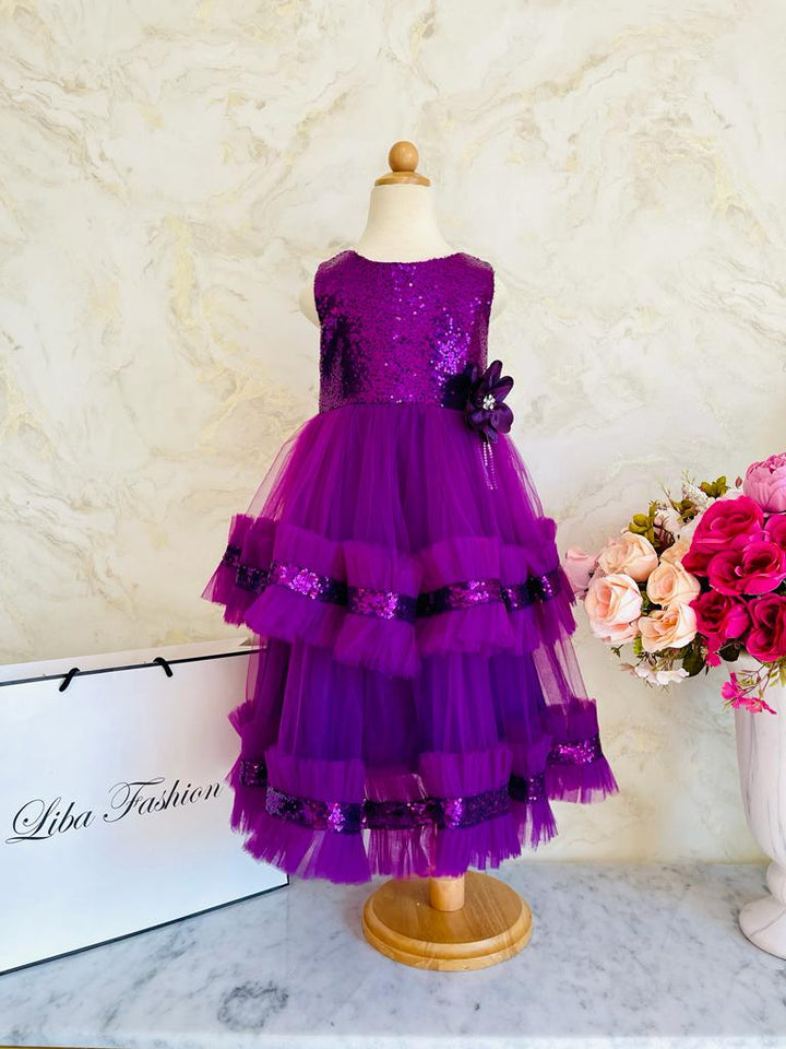 Aiza luxury Sequined purple color Girls Party Dress