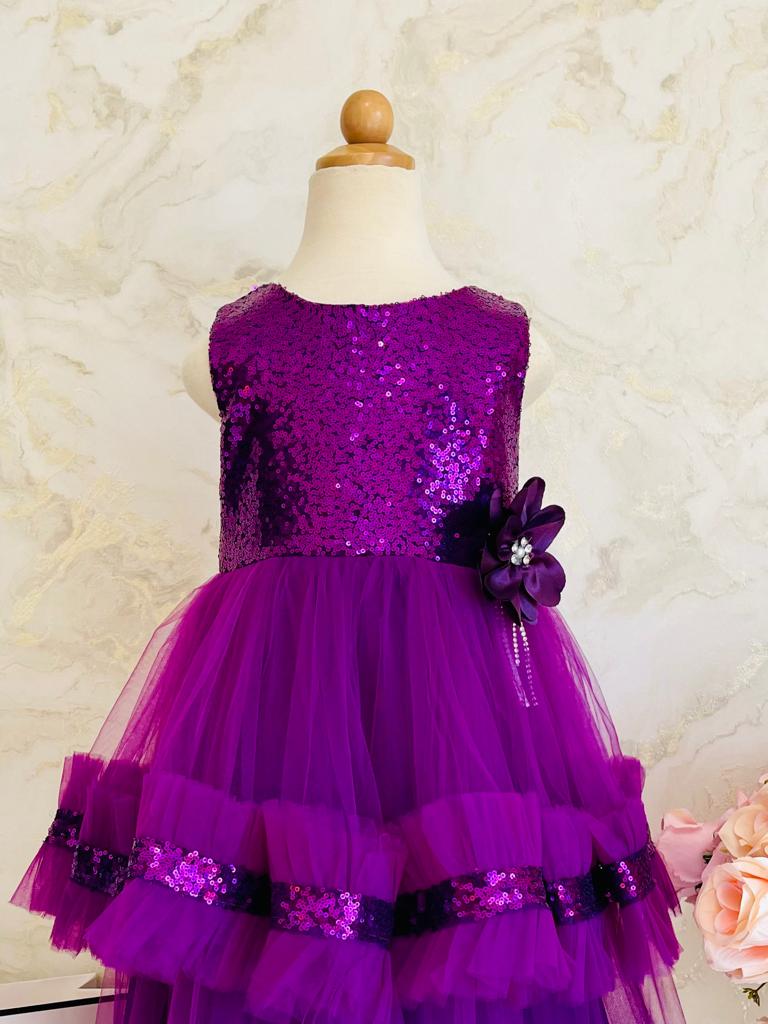 Aiza luxury Sequined purple color Girls Party Dress