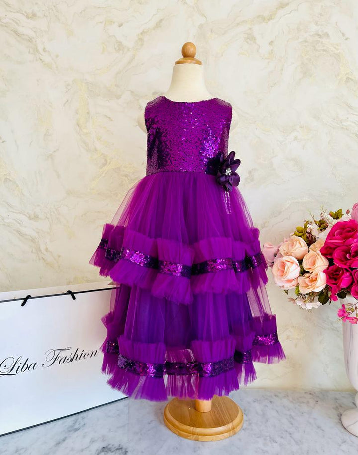 Aiza luxury Sequined purple color Girls Party Dress