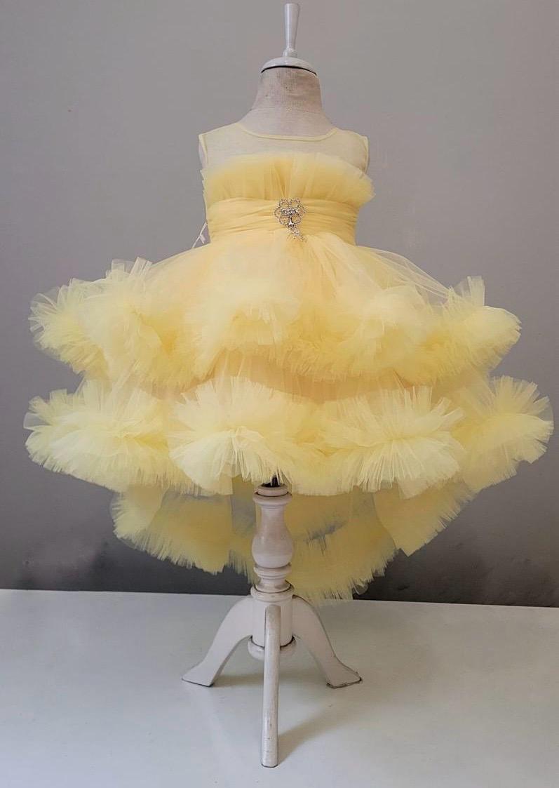 Mehar Yellow Layered Tulle Party Dress for Girls