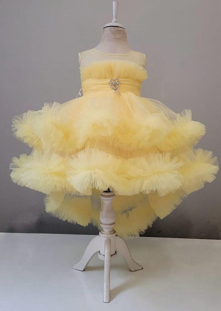 Mehar Yellow Layered Tulle Party Dress for Girls