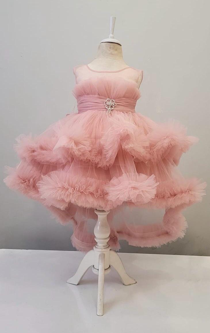 Mehar Blush Pink Layered Tulle Party Dress for Girls