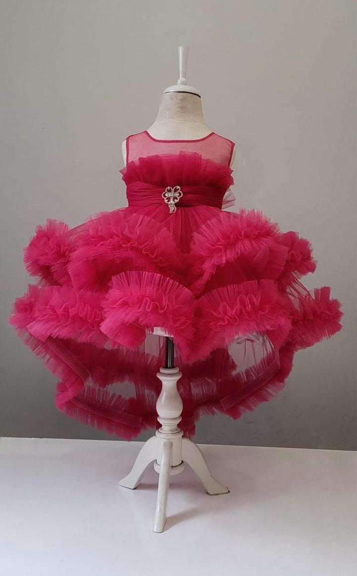 Mehar Fuchsia Layered Tulle Party Dress for Girls
