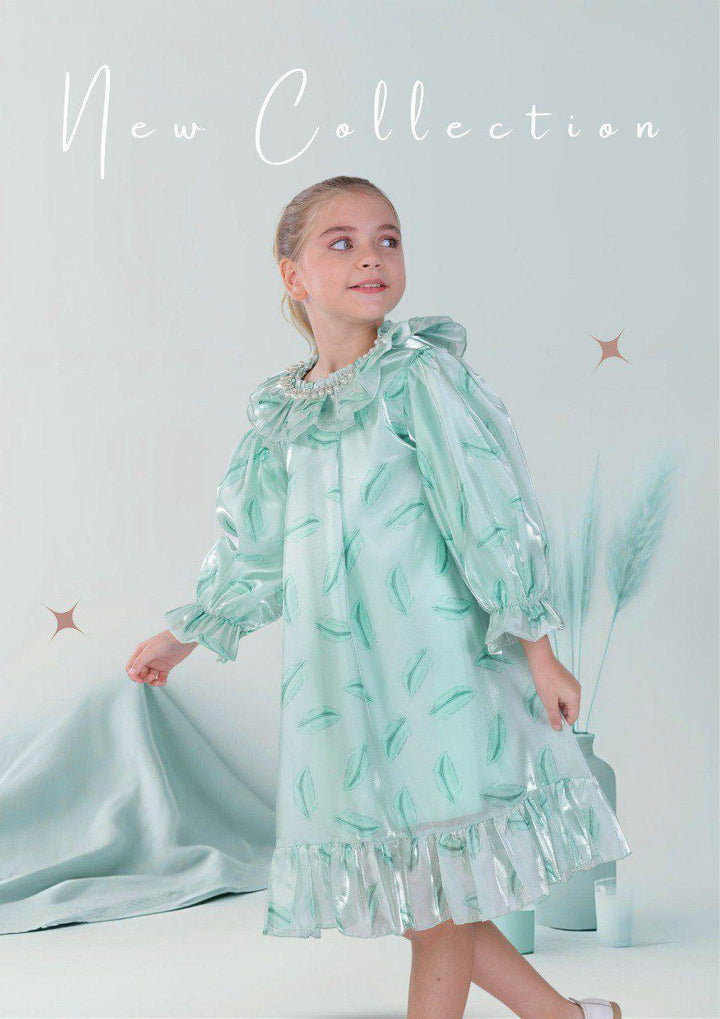Aylin Mint Green Feather Print Dress for Girls