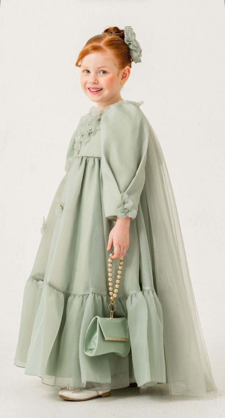 Katherine Olive Green Floral Party Dress for Girls
