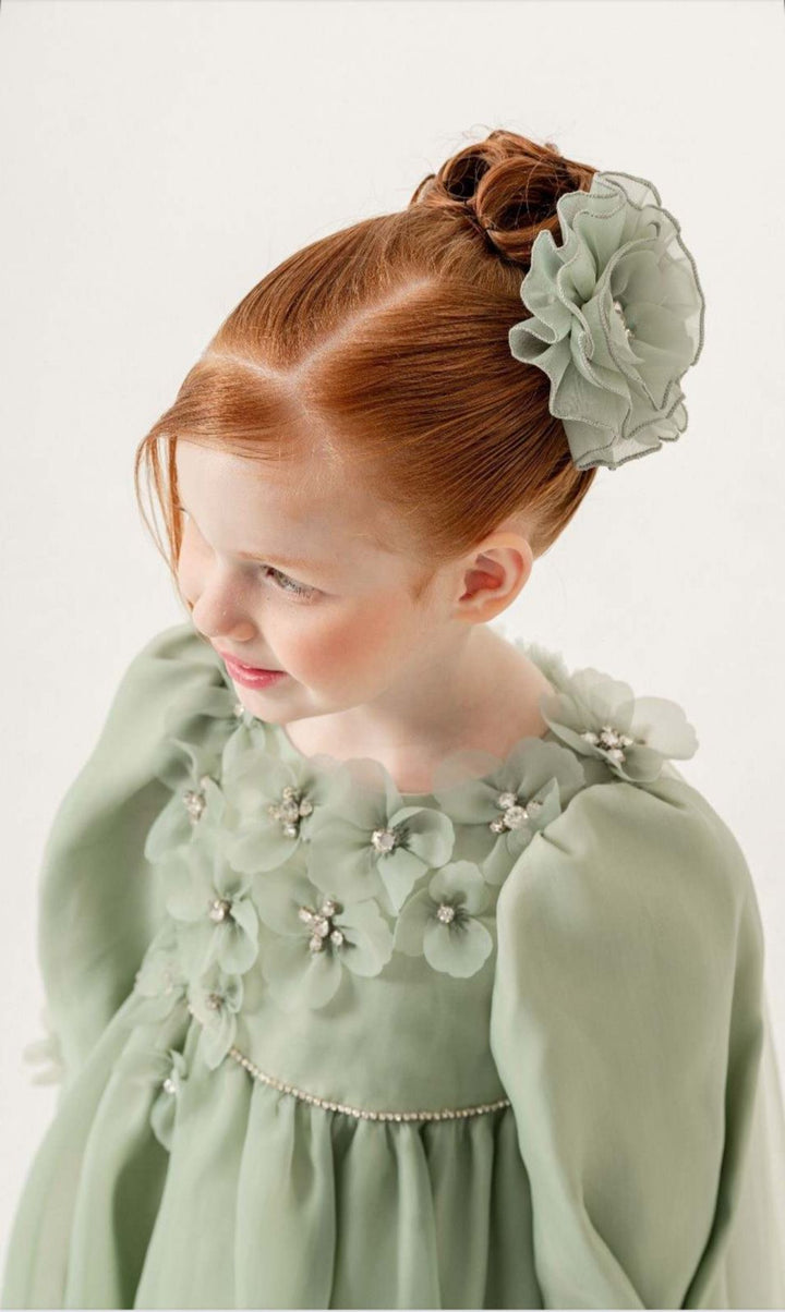 Katherine Olive Green Floral Party Dress for Girls