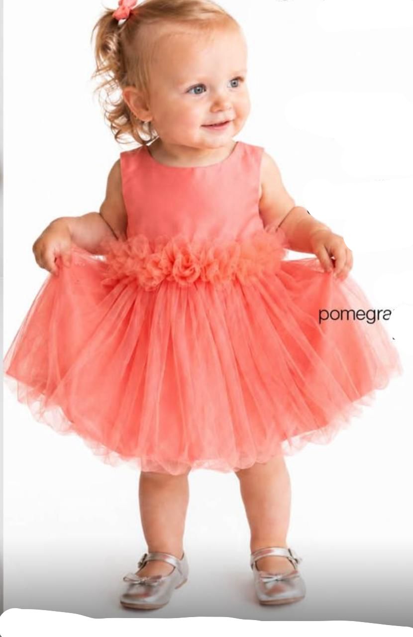 Belly Coral Tulle Flower Birthday Dress for Girls