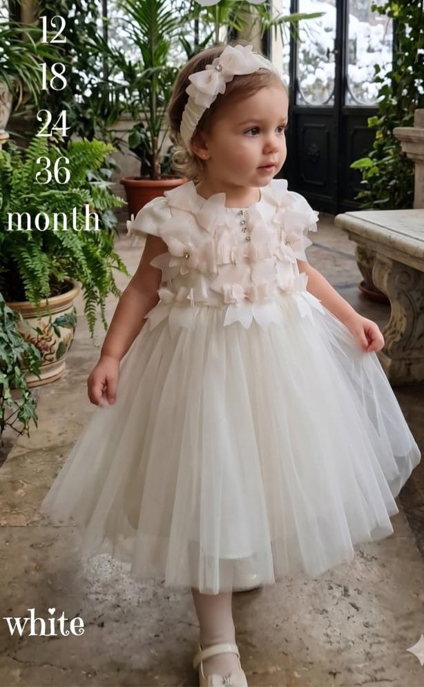 Blake White Floral Tulle Birthday Party Dress for Baby Girls