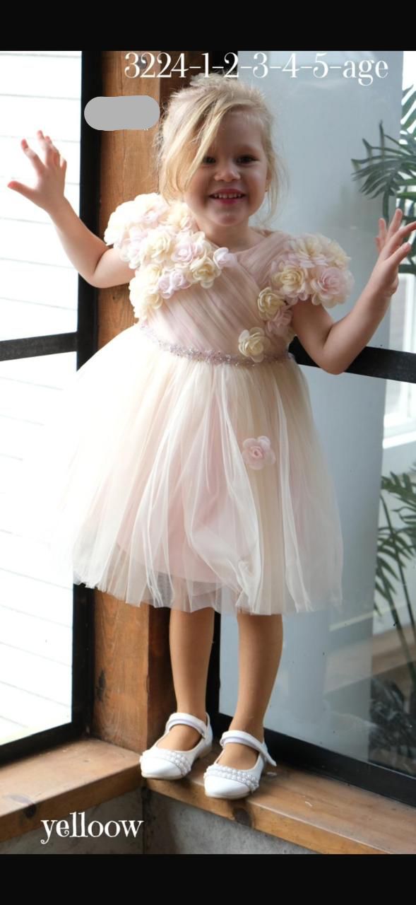 Seha Girls Pastel Yellow Floral Tulle Party Dress