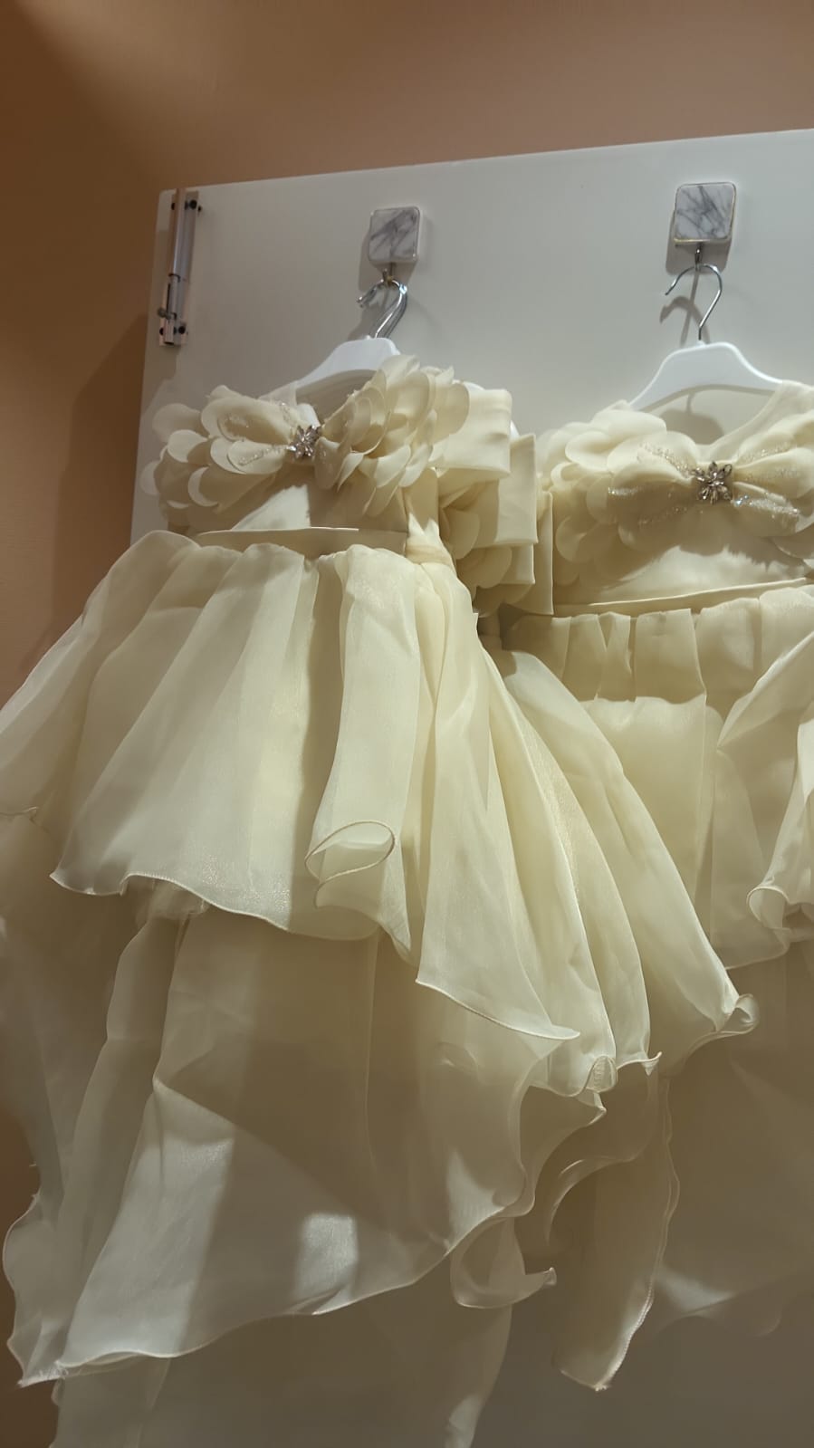 Rachel Beige Girls High-Low Floral Party Dress