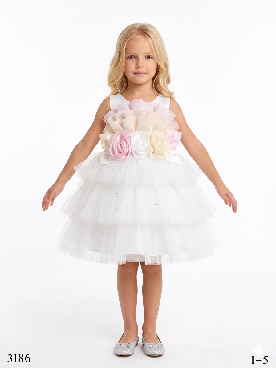 Holly Girls White & Pastel Floral Tulle Party Dress