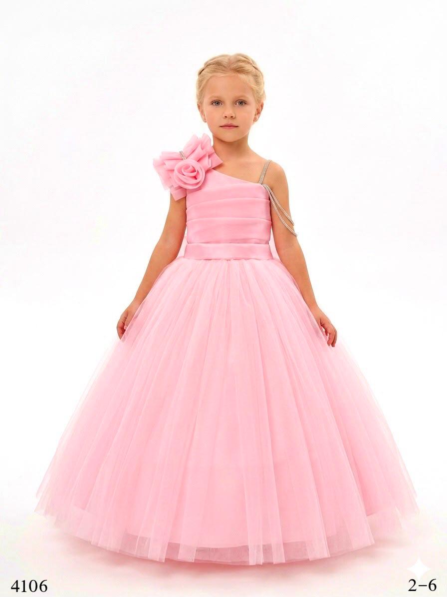 Scarlett Pink One-Shoulder Tulle Gown for Girls