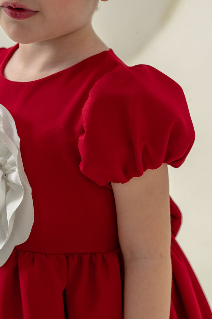 Neeha Elegant Red Big Flower Party Dress for Girls