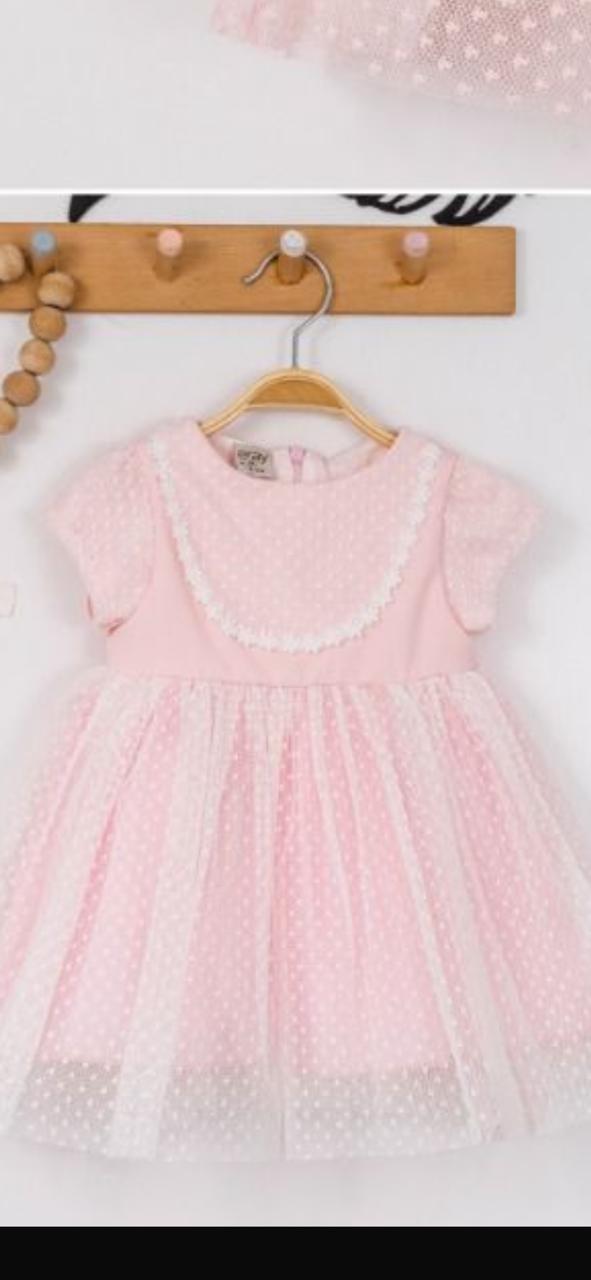 Talia Girls Blush Pink Polka Dot Tulle Birthday Dress