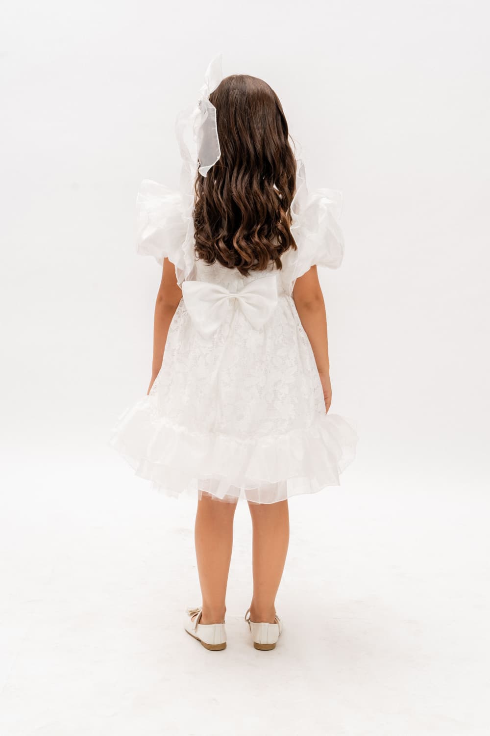 Ayzal Girls White Tulle Party Dress with Bow Detail