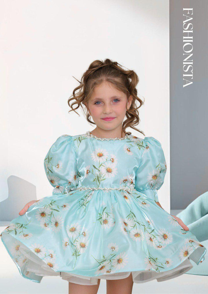 Sarina Girls Aqua Blue Floral Party Dress