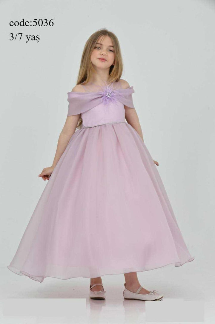 Rehanna Girls Lilac Feather Party Gown