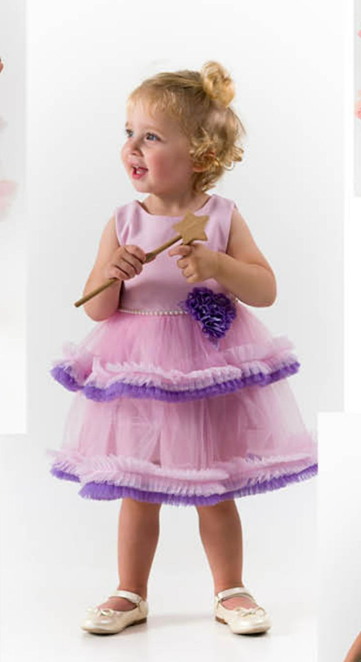 Allie Pink & Purple Layered Girls Tulle Party Dress