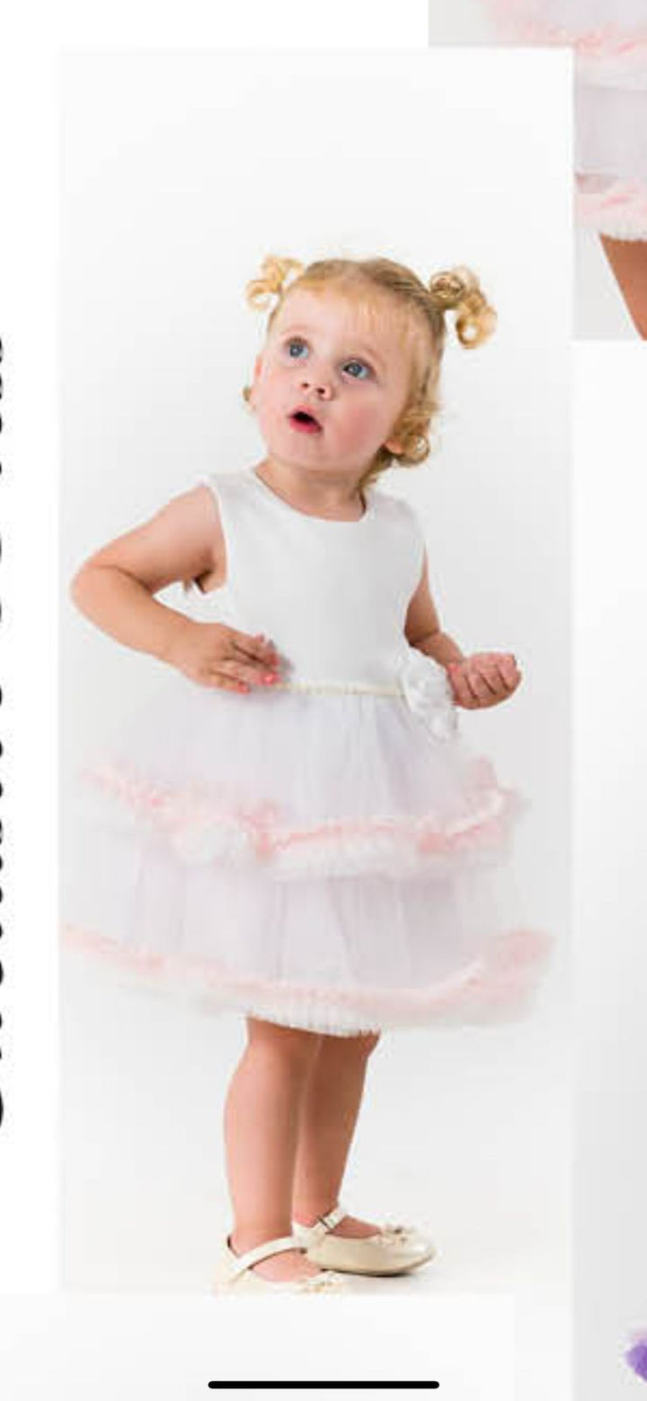 Allie White Layered Girls Tulle Party Dress