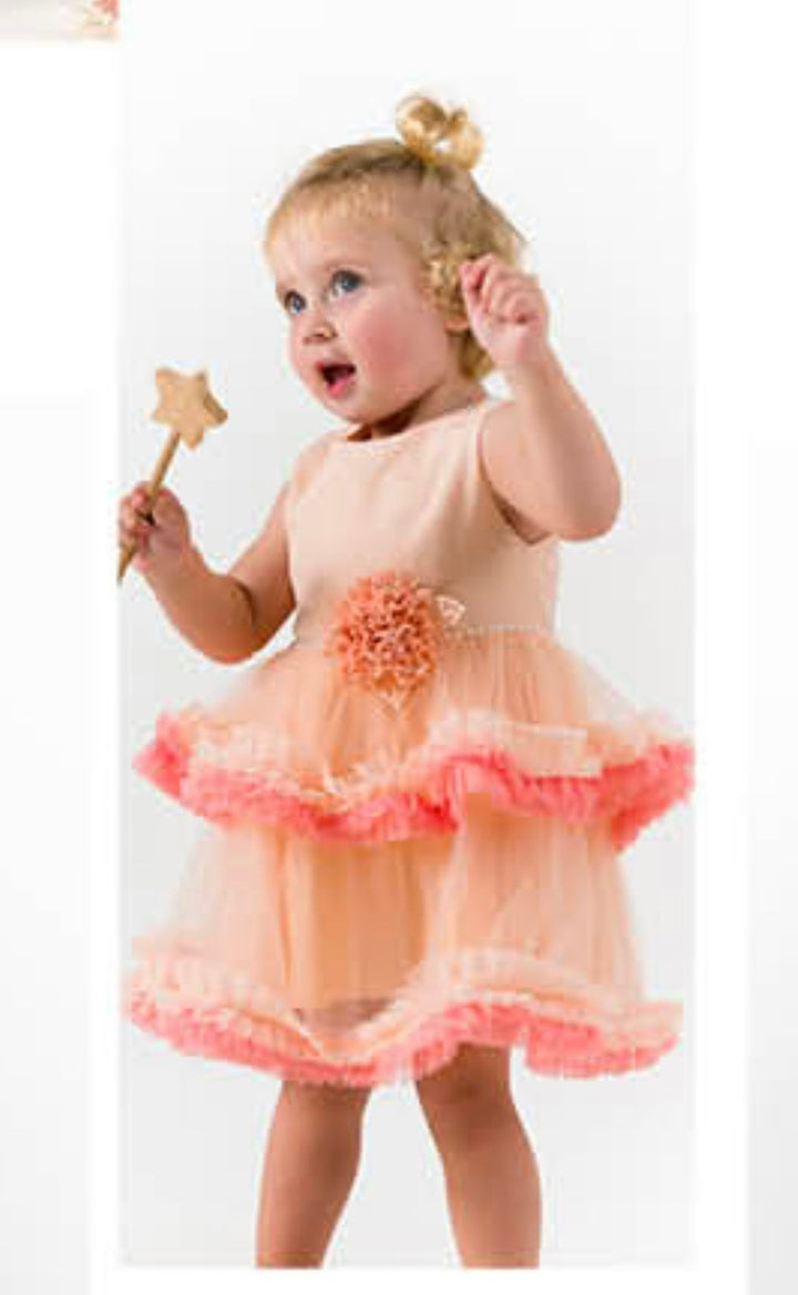 Allie Peach Layered Girls Tulle Party Dress