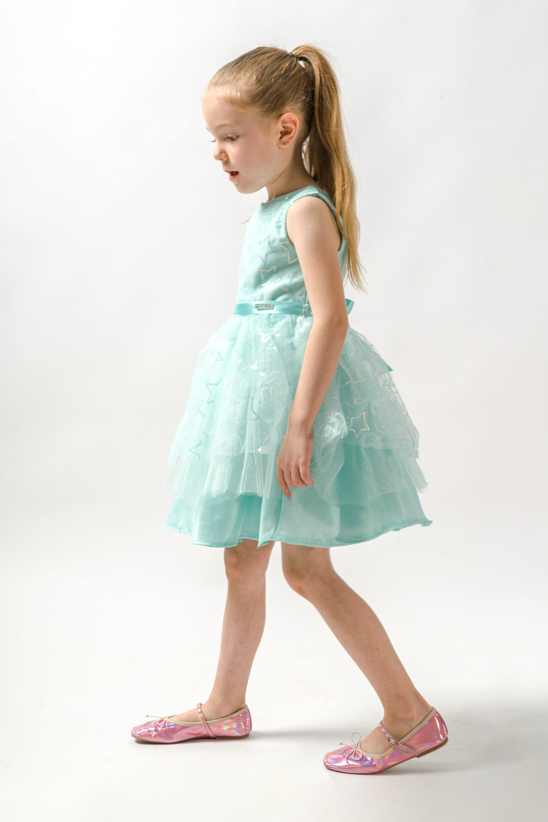 Vanya Mint Green 3D Floral Party Dress for Girls