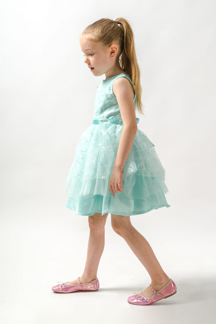 Vanya Mint Green 3D Floral Party Dress for Girls