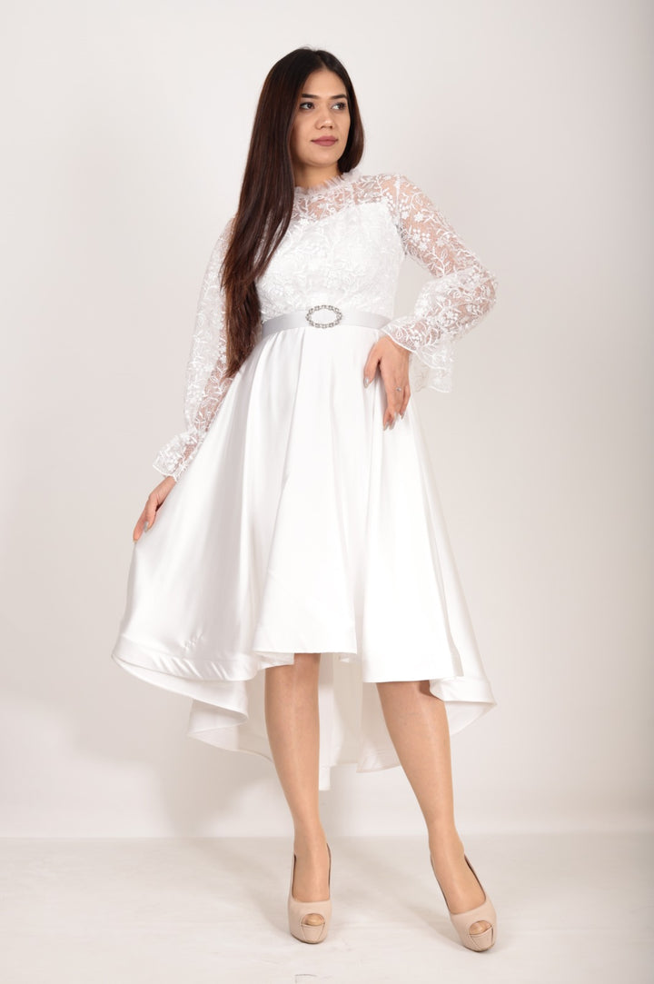 White Lace High Neck Midi Dress For Women