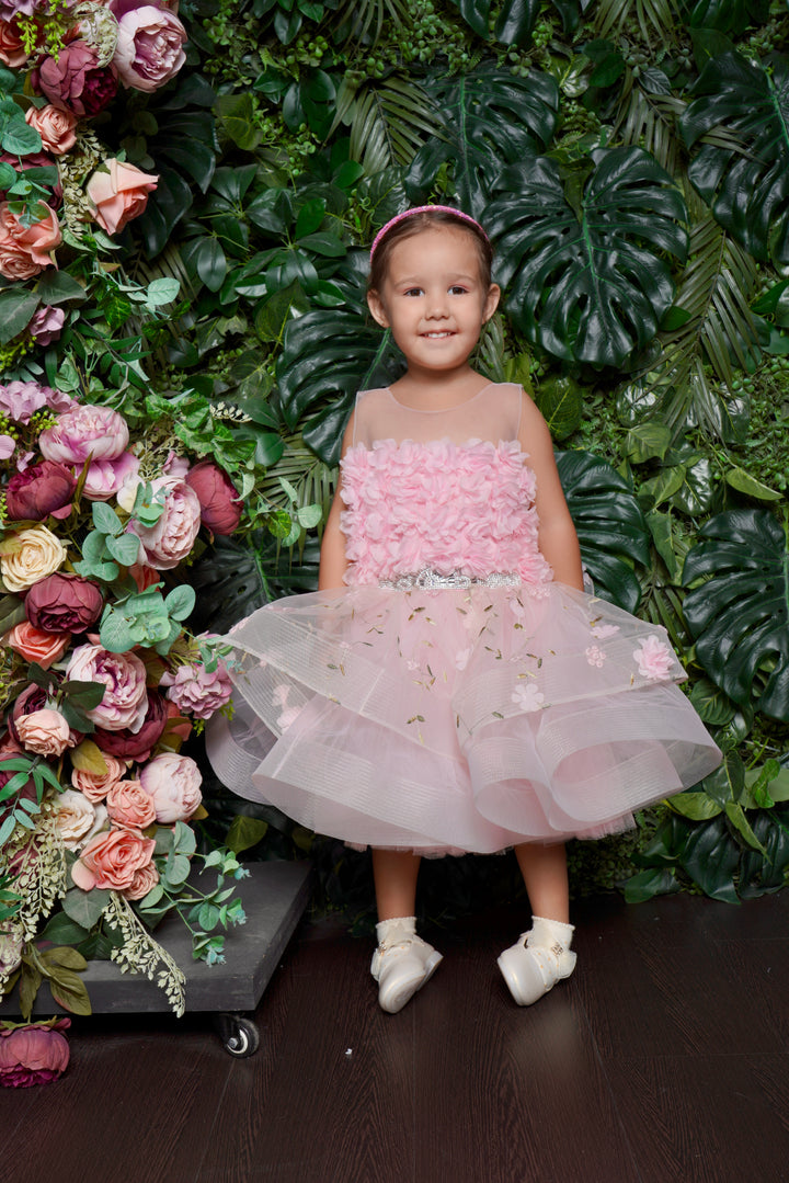 Gorgeous Flower Pink Color Tulle Dress