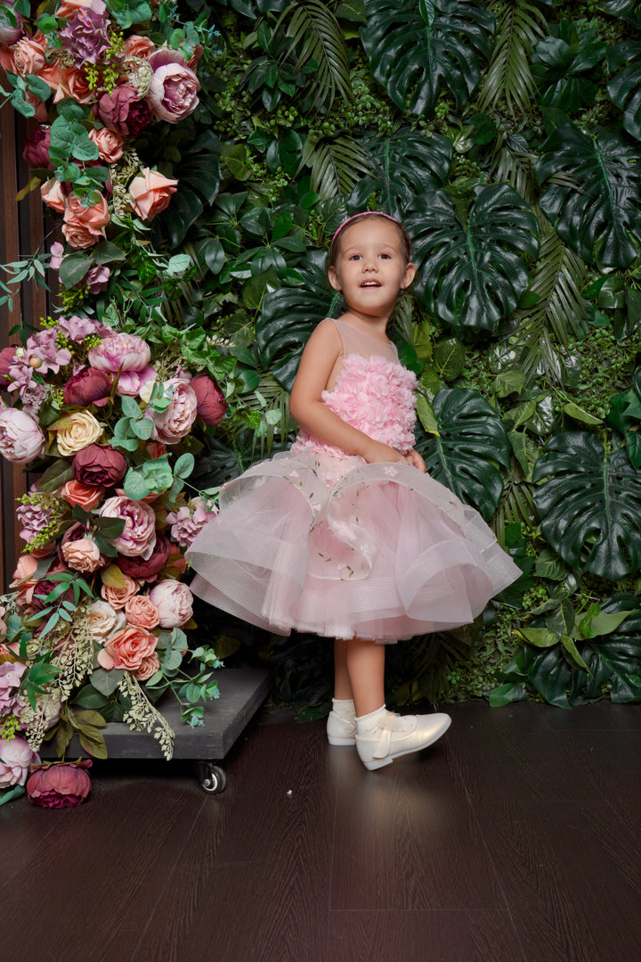 Gorgeous Flower Pink Color Tulle Dress