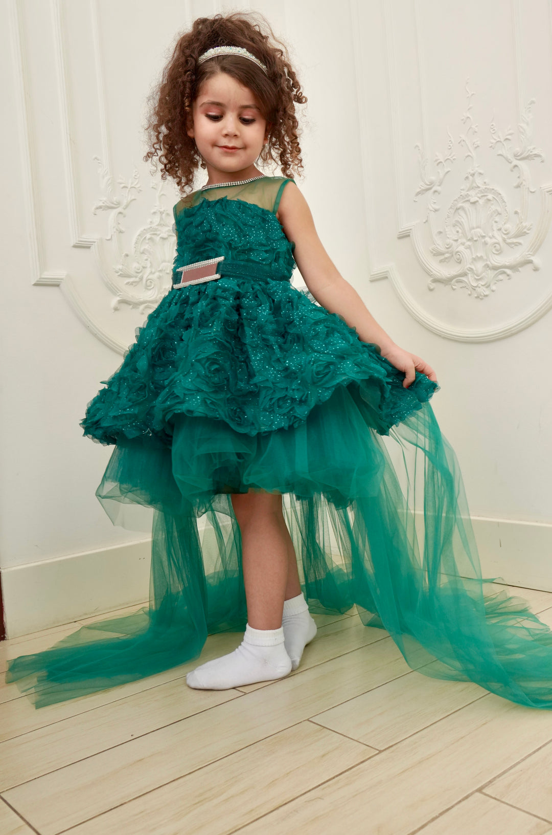 Seagreen Hilow Party Dress, Birthday party gowns for girls