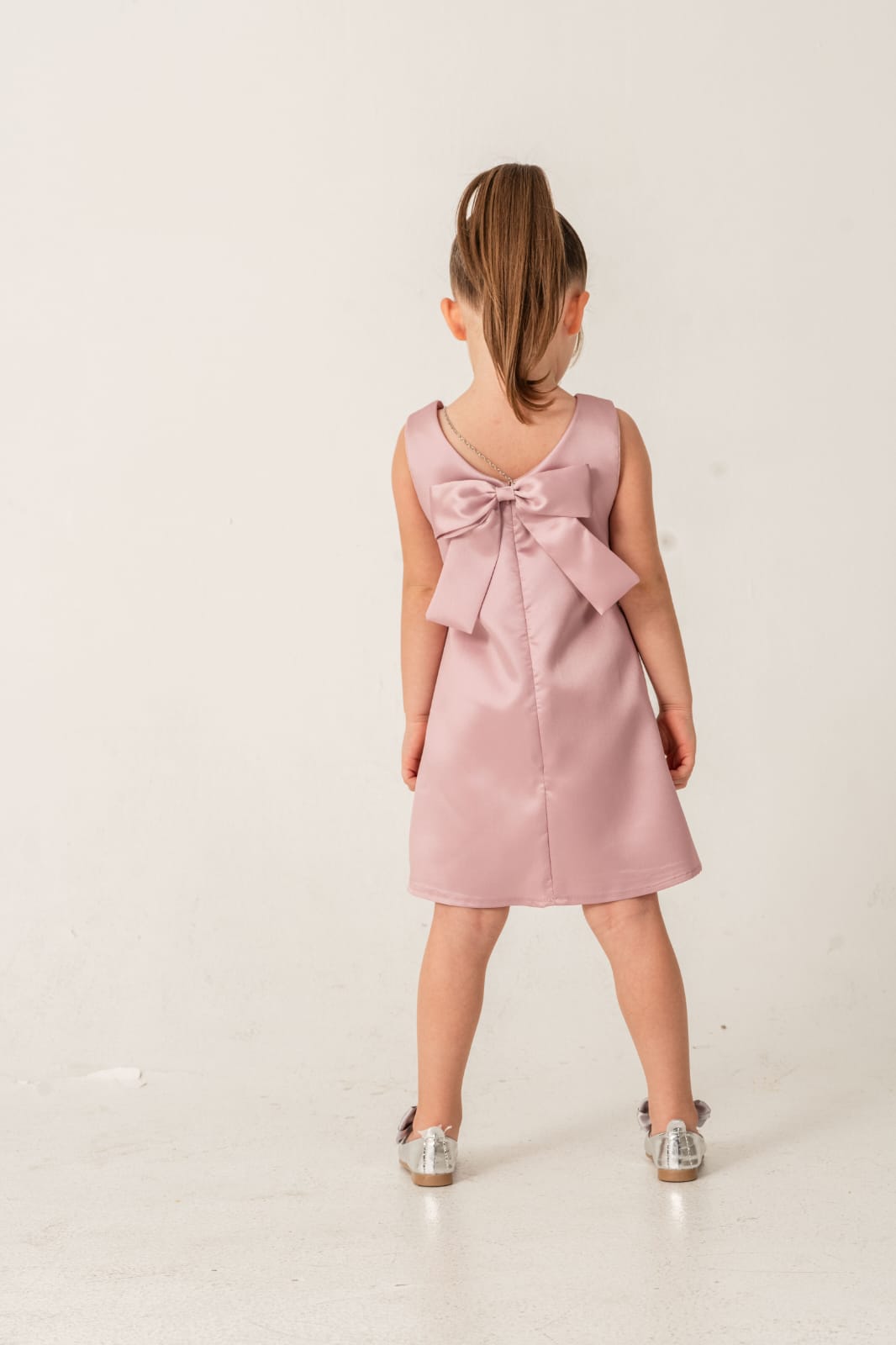 Layana Lilac Glitter Bow Dress With Matching Purse