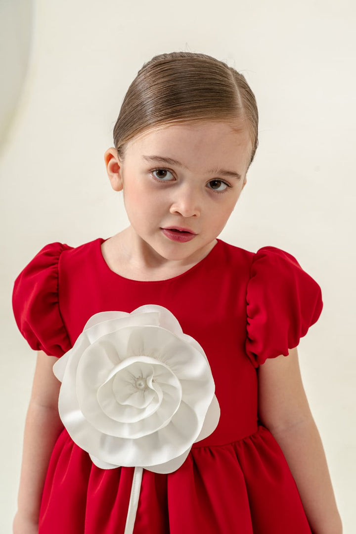 Neeha Elegant Red Big Flower Party Dress for Girls