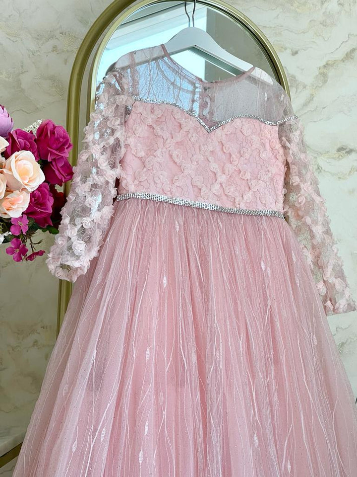 Luxury Luna Peach Long Sleeves Gown for Girls