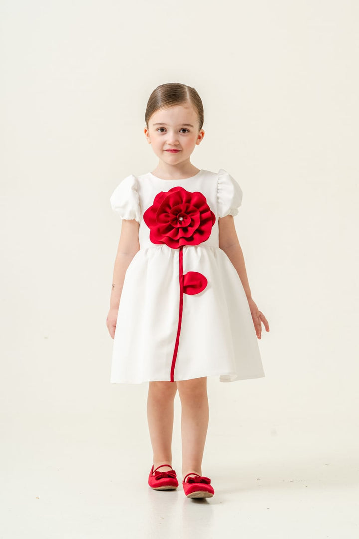 Neeha Elegant White Big Flower Party Dress for Girls