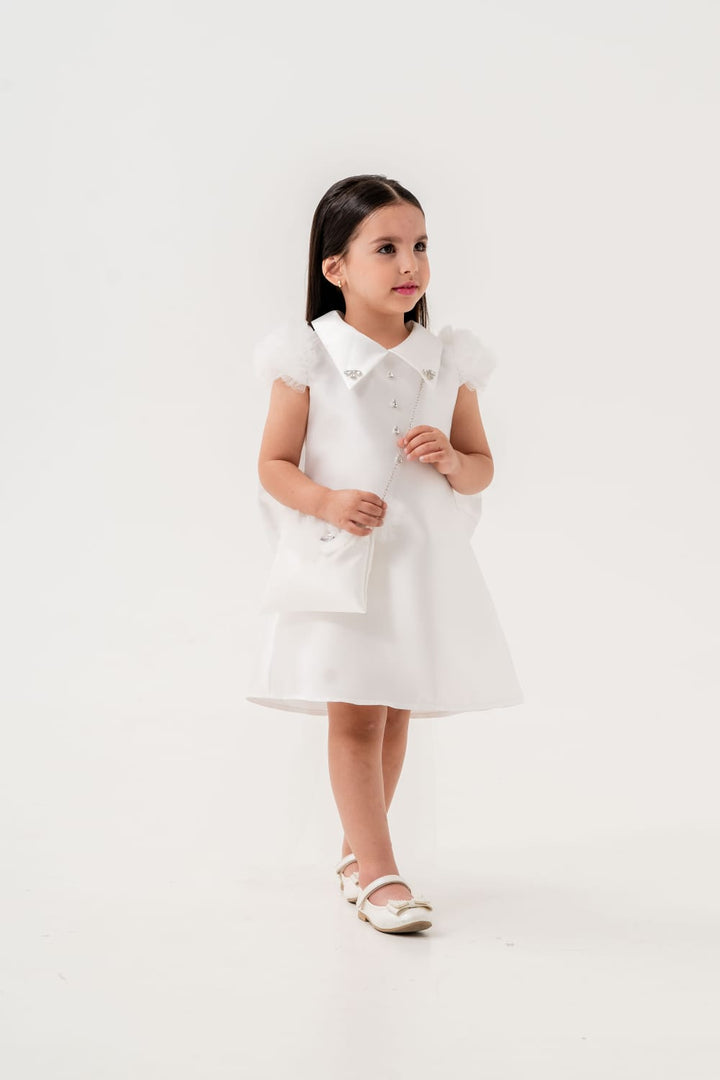 Hoorain White Girls Party Dress with Bow Back Detail