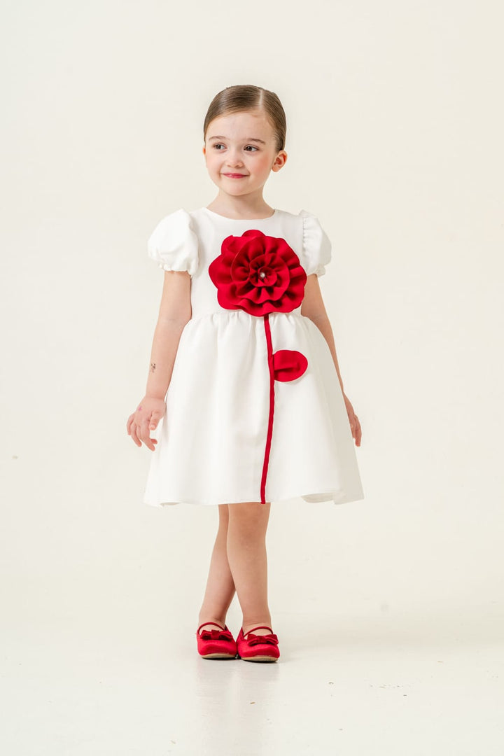 Neeha Elegant White Big Flower Party Dress for Girls