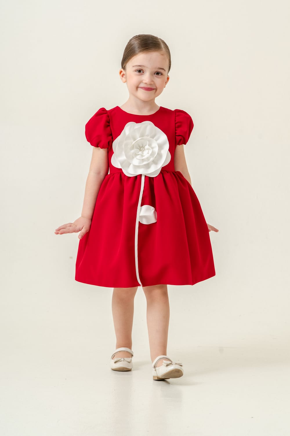 Neeha Elegant Red Big Flower Party Dress for Girls