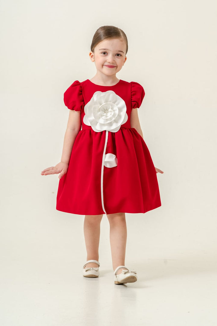 Neeha Elegant Red Big Flower Party Dress for Girls