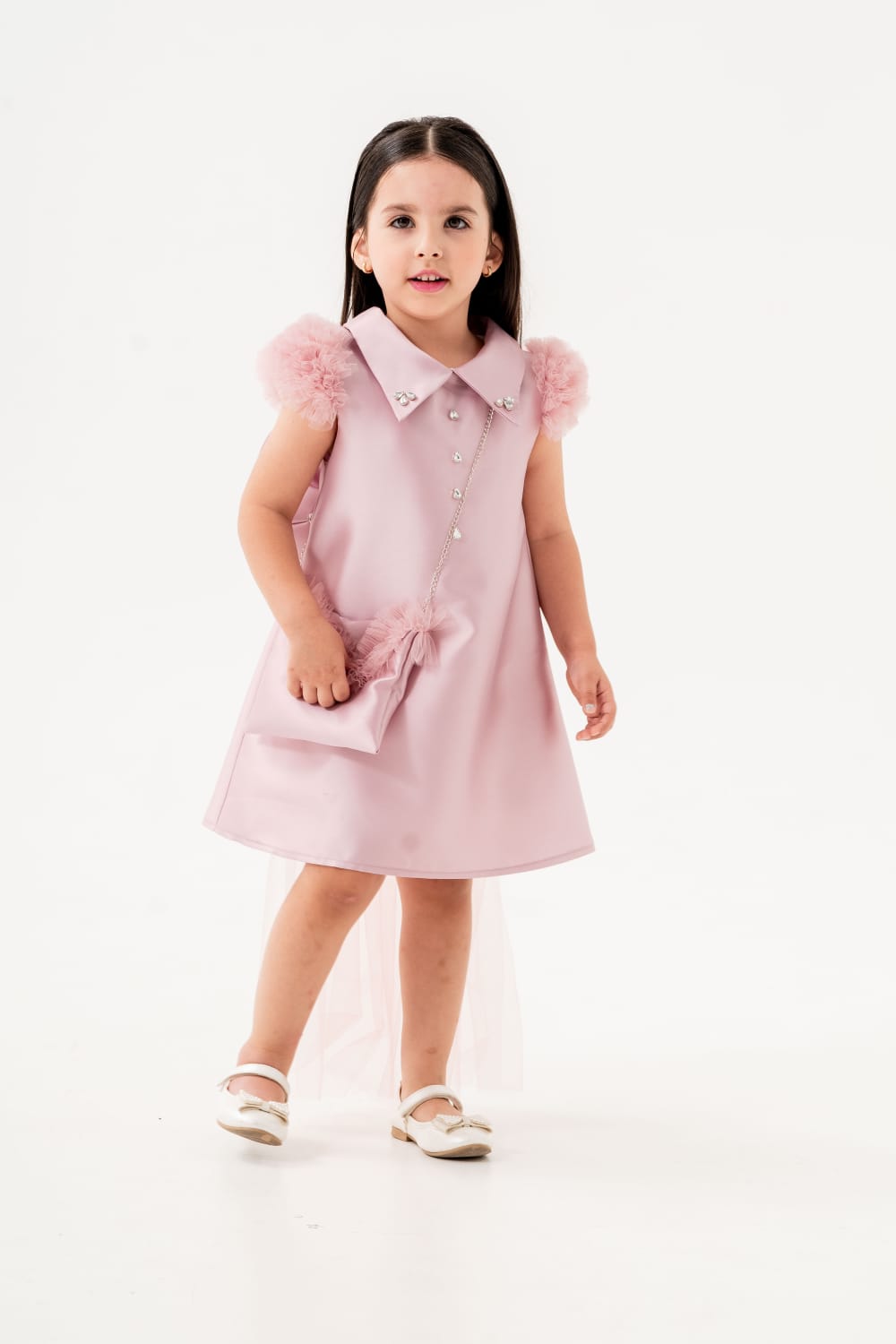 Hoorain Pink Girls Party Dress with Bow Back Detail