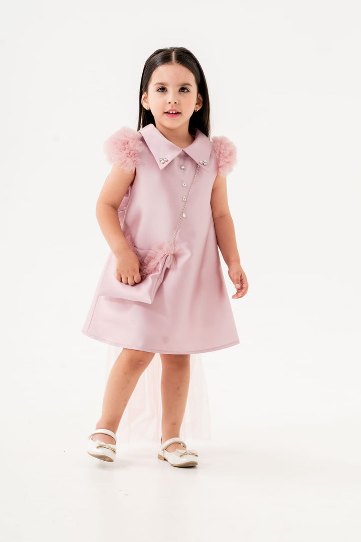 Hoorain Pink Girls Party Dress with Bow Back Detail