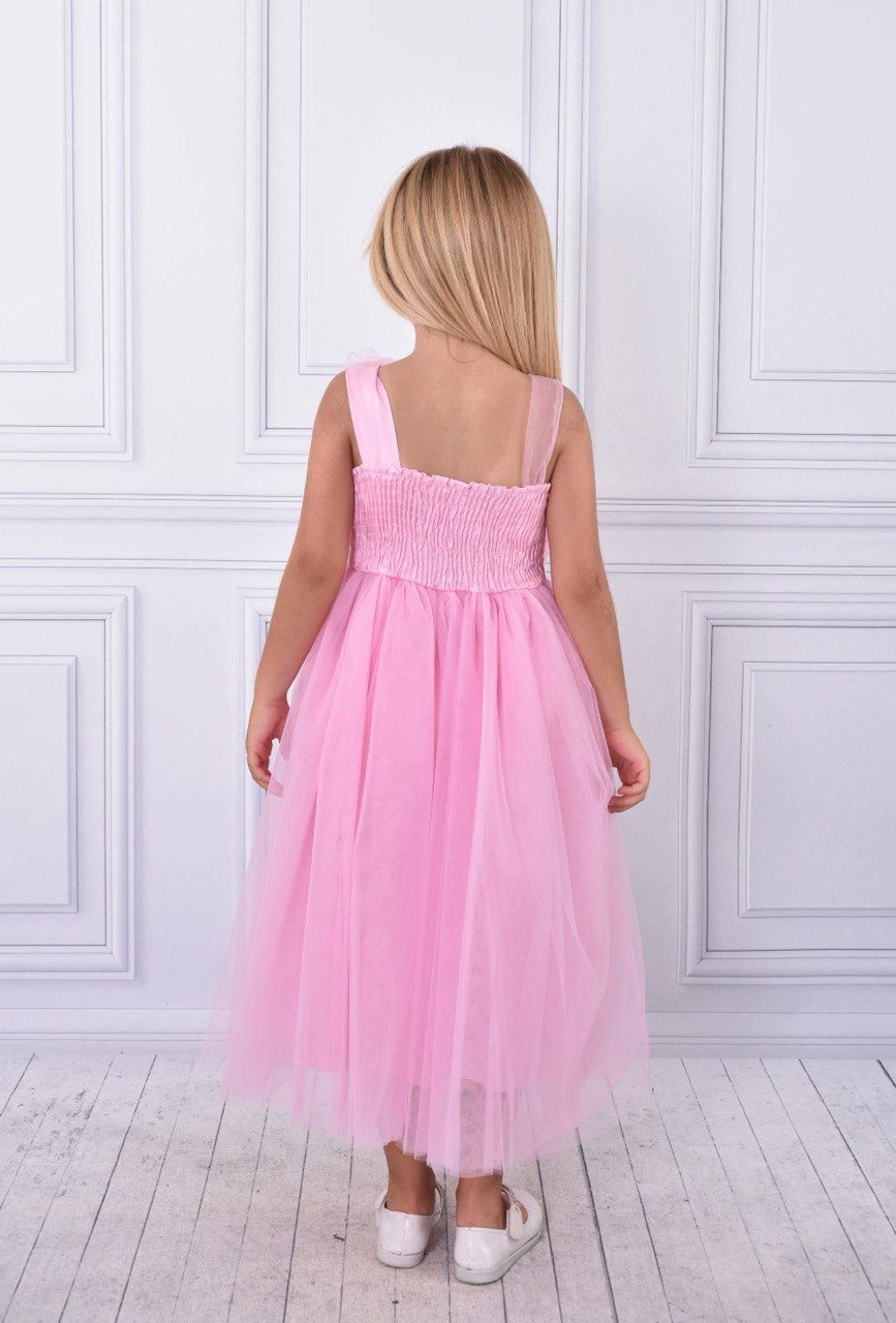 Floral Elegance Girls Pink Tulle Dress for Birthday Parties