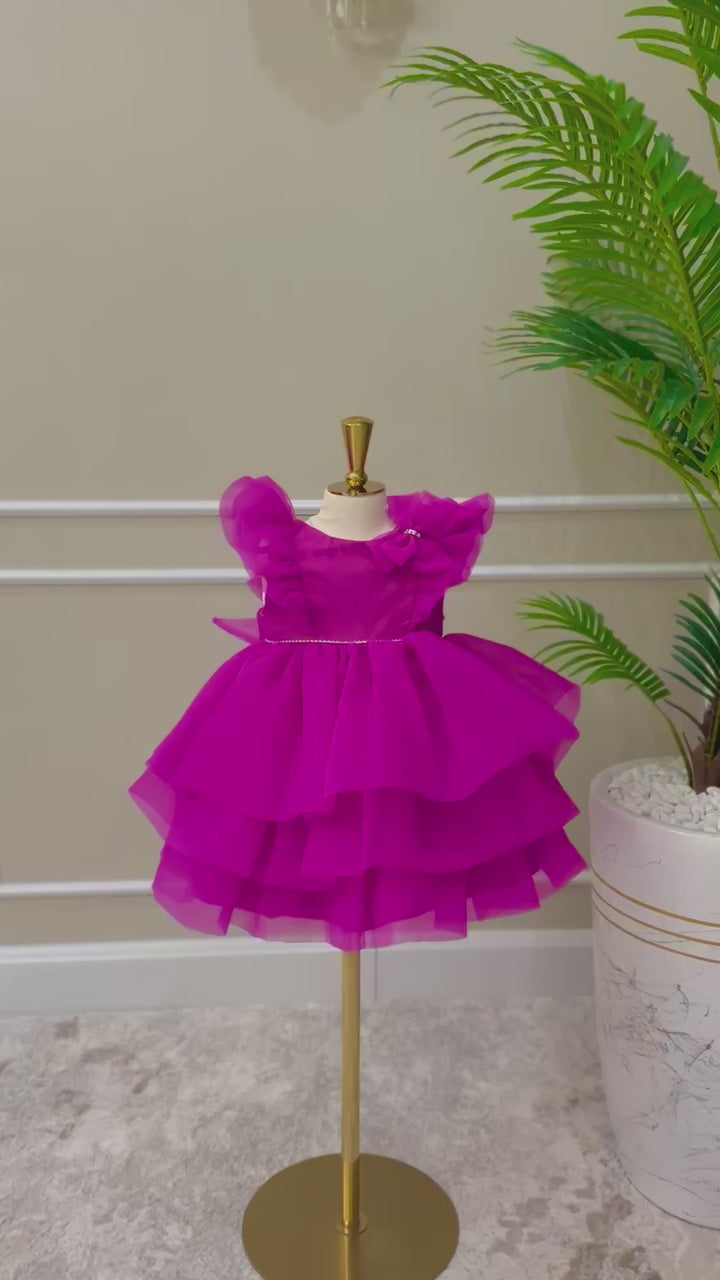 Celina Girls Elegant Hot Pink Tulle Party Dress