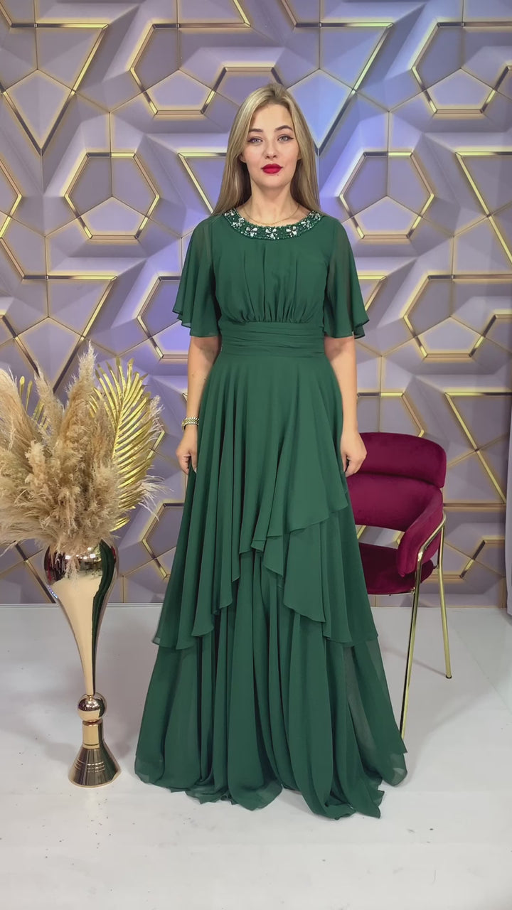 Jana Luxury Women Chiffon Dark Green Gown Dress