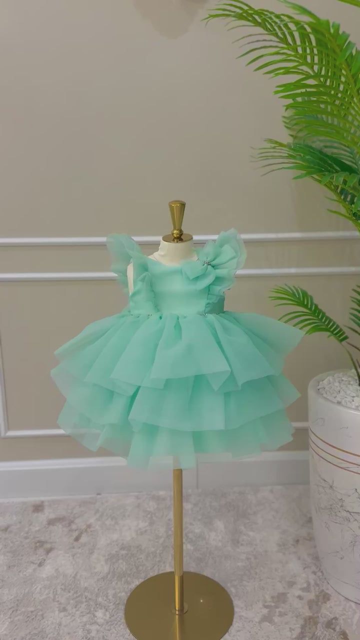 Celina Girls Elegant Aquamarine Tulle Party Dress