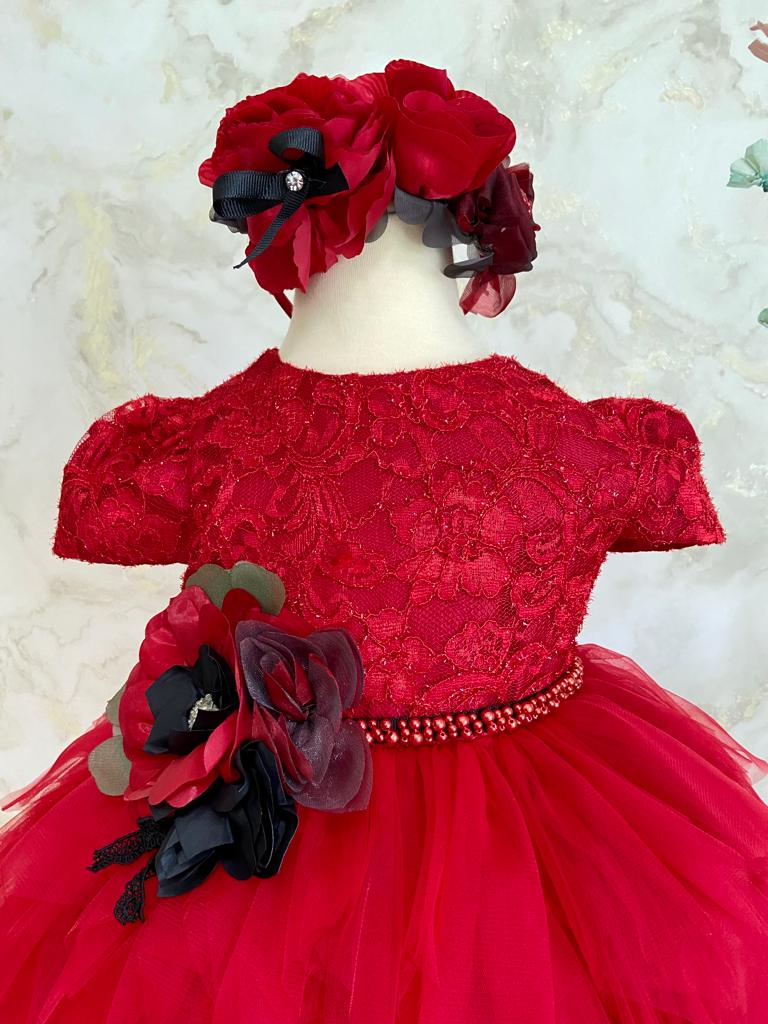 Luxury Red Tulle Party Wear Dress