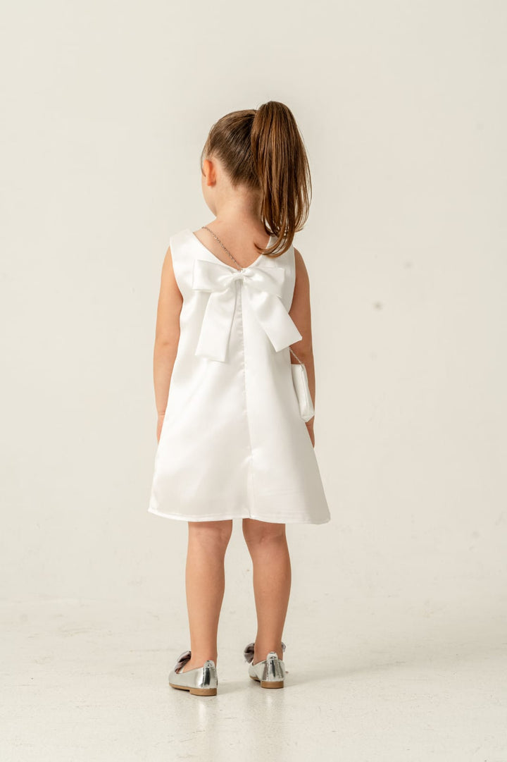Layana White Glitter Bow Dress With Matching Purse